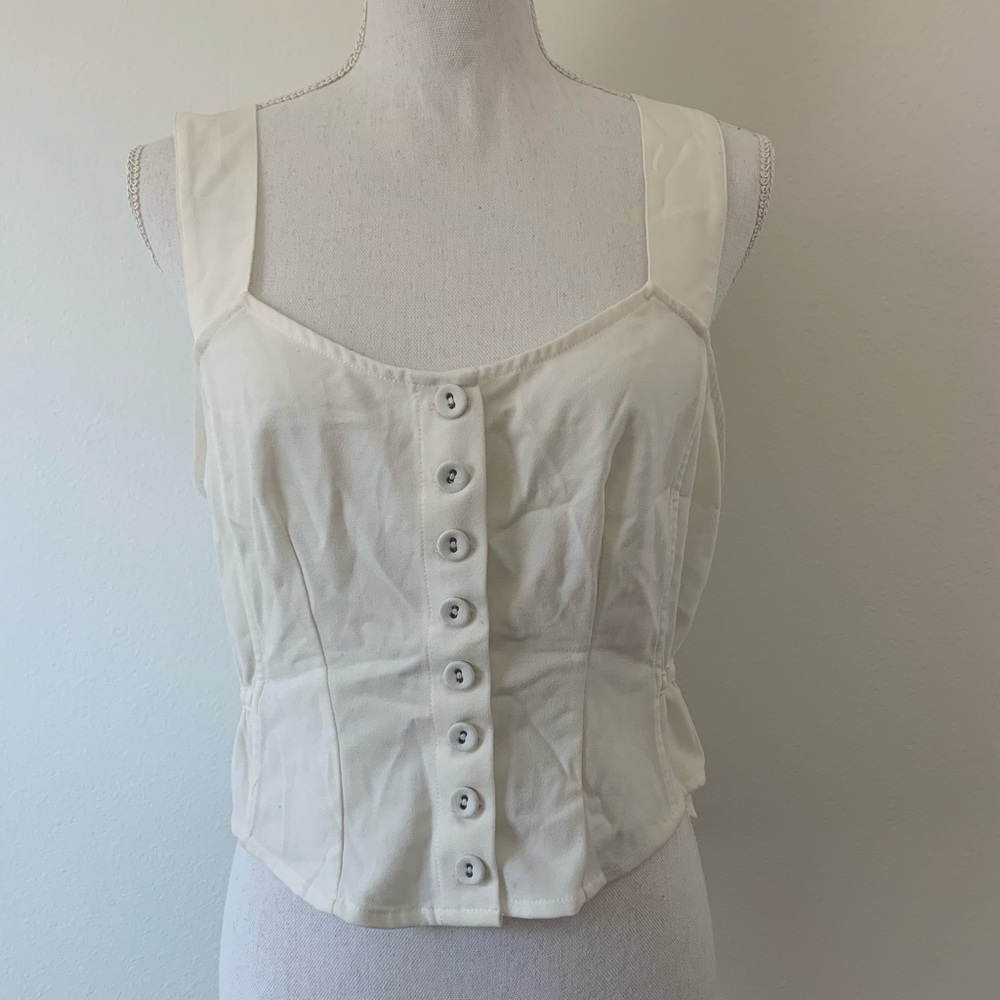 White Free People Cropped Button Up Tank Top